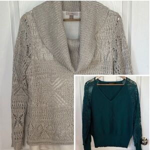 Bundle 2 for 1 Merokeety Women's Large Teal V-Neck Sweater/Roz and Ali Cowl Neck